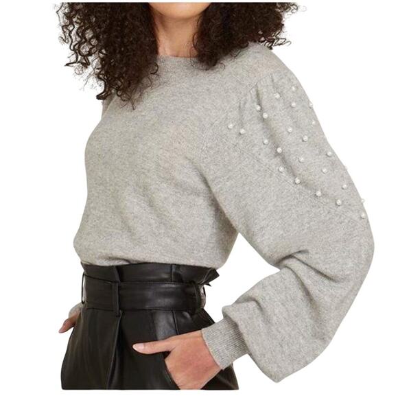 Autumn Cashmere Beige Gray Pearl Sleeve Puff Sweater M - Picture 1 of 6